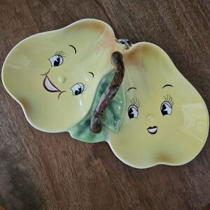Anthropomorphic Pear Faced Branch Handle Divided Dish Tray PY Japan Vintage